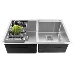Fossa 32x18x10 inch Stainless Steel SS304 Matt Finish Silver Double Bowl Kitchen Sink with Tap Hole, FHS-23501-image-44