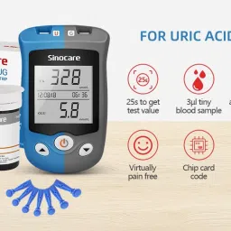 sinocare Safe AQ UG Blood Glucose & Uric Acid Monitor Bi-Function System With 50 Strips Glucometer image 3