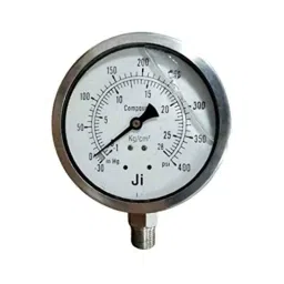 Japsin Instrumentation -30 inHg-400 PSI Glycerin Filled Compound Gauge with Dual Scale -1 kg/cm²-28 kg/cm², Connection: 3/8 inch, JI-EPG-204-76