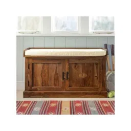 Angel Furniture Solid Sheesham Wood Glossy Finish Brown Rectangular Storage Shoe Rack, AF-158H-image-19