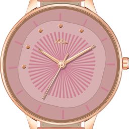 Unique Design Dial Round Rose Gold Case Genuine Leather Belt Analog Watch - For Girls H-01-image-73