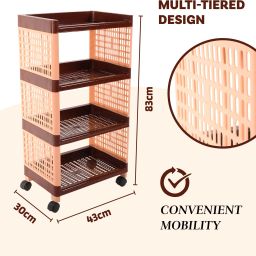 kuber industries Pack of 3 Multipurpose 4-Layer Storage Trolley Rack with Wheels | Brown Plastic Kitchen Trolley image 3