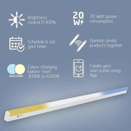 Orient Orismart 20W Warm White &a; White Wi-Fi Enabled Smart LED Batten with Colour Changing &a; Dimmable Feature image 3