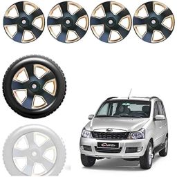 Auto Pearl 4 Pcs 15 inch Black &a; Golden ABS Press Type Hubcap Wheel Cover Set with Retention Ring for Mahindra Quanto-image-80