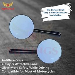 Miwings Cnc Alloy Stylish Design 2-Verson Circle Anti Glare Mirror For Motorbike Rearview Side Handle Bar End Mirrors For All Universal Bikes (Left &a; Right, Pack Of 2, Black) image 3