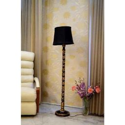 Tucasa Mango Wood Black &a; Gold Floor Lamp with Black Cylindrical Polycotton Shade, WF-74-image-74