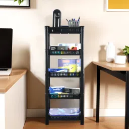 5-Tier Multipurpose Racks For Storage | Kids Toy Organizer | Black Plastic Open Book Shelf-image-45