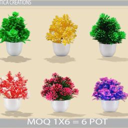Exotica Creations Small Green Rose Multi Colour Flower With Small Round Pot Bonsai Wild Artificial Plant with Pot-image-34