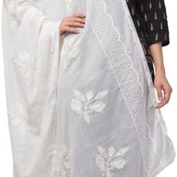 Pure Cotton Embroidered White Women Dupatta-image-30