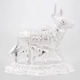 silver cow and calf idol for puja, kamdhenu cow for home and gifting purpose_I36 Decorative Showpiece - 4 cm-image-95