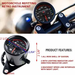 vagary Universal Motorcycle Dual Odometer Speedometer Gauge LED Background Light Analog Speedometer image 4