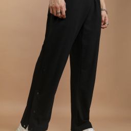 Men Relaxed Black Cotton Blend Trousers-image-79