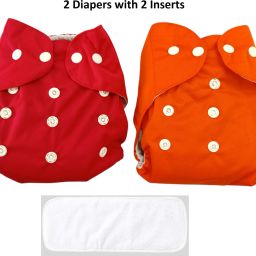 100% Cloth Baby Diaper Washable, Adjustable Snap Button 2-White Inserts (R+O)-image-7