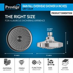 prestige 4inch PSH02 Multi-Function Overhead Shower With 9inch SS Round Arm Fixed Mount image 3