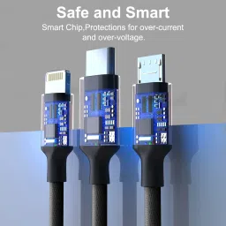 Bestor USB Type C Cable 2 A 1.2 m Multi Charging Cable 4ft 3 in 1 Nylon Braided Multiple USB Fast Charging Cable for Android, iOS and Type C Devices USB Port Connectors Compatible Smart Phones & Tablets And More (Black) image 2