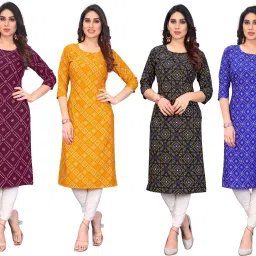 Pack of 4 Women Printed Crepe Straight Kurta-image-30
