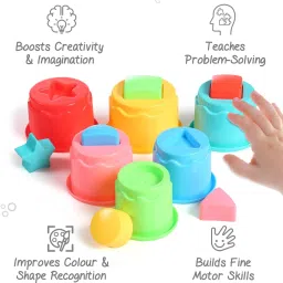 intellibaby 12 Pcs 3in1 Shape & Stacking Cups for Sorting & Nesting Play for Baby| Non-Toxic image 2