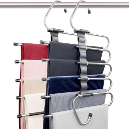 (Pack of 1) 5 in 1 Stainless Steel Foldable Hanger for Clothes Multilayer Hanger Steel Saree Hanger For Saree-55
