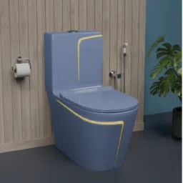 lurexa C013 Premium Grey commode with Yellow Finishing Line and Round Flush Button Western Commode image 3