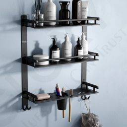 3-Tier Bathroom Storage Rack with Soap Dishes, Toothbrush Holder & Towel Bar Stainless Steel Toilet Paper Holder-image-67