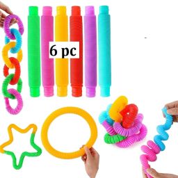 6 pc Tube Pop Tubes Fidget Toys pop Pipe Relief Sensory Multicolor-image-17