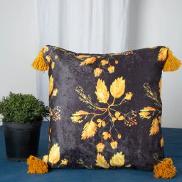 Grey Floral Velvet 16 x 16 Inches Cushion Cover by Hosta Homes-picture-42
