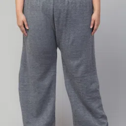 Women Loose Fit Grey Wool Trousers-image-61