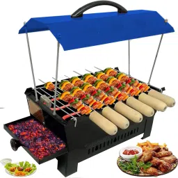Electric & Charcol Grill Blue Hut Shaped Ideal for Tandoori & grill items With 6 wooden handle skewers Electric Tandoor-image-40