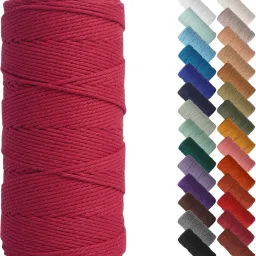 Macrame Cord 3mm 60 Mtr Red 4 Stands Twisted Cord 100% Natural Cotton Rope-11