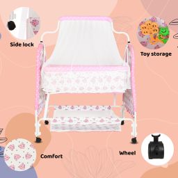 kriddo Cradle for kids cradle for baby boy and girl Cradle With Swing & Mosquito Net image 2