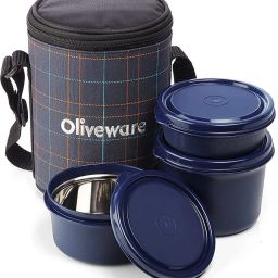 New Mini Insulated Tiffin with 3 , Each, Orange 3 Containers Lunch Box-picture-4