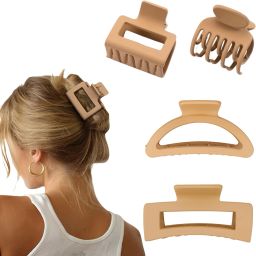 4 Piece Beige Matte Large Hair Claw Clips Strong Hold For Women & Girls Hair Claw-image-60