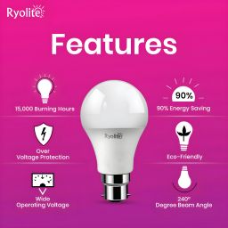 ryolite 3 W, 10 W, 12 W, 15 W Basic Standard B22 LED Bulb image 3