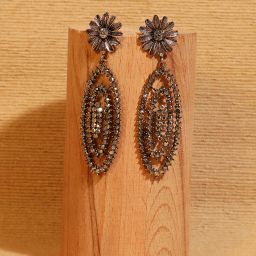 Women's Daisy Cluster Oval Drop Earrings - Gold Alloy Drops & Danglers-image-6