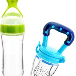 Infant Squeezy Food Grade Silicone Bottle Feeder & Silicone Food Fruit Pacifier/Nibbler/Soother for Babies/Kids/Children (Squeezy Feeder 'Green'' + Pacifier 'Blue') (Pack of 2) - Silicone-image-19