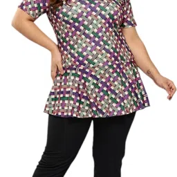 Aarika Womens Fawn-Purple Colour Check Print Nylon Plus Size Swim Suit Checkered Women Swim-dress Beige Swimsuit-picture-8