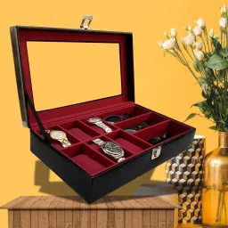 6 watches and 3 sunglasses Box / Organizer in Leatherette and velvet Watch Box-image-42
