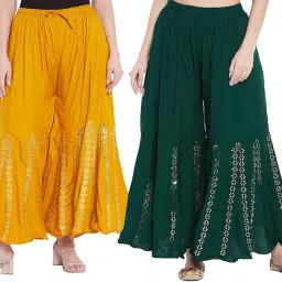 Pack of 2 Women Flared Multicolor Viscose Rayon Trousers-image-39