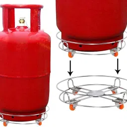 Masox Store LPG Cylinder Stand Gas Stand with Wheel |Gas Cylinder Trolley with 4 Wheels K02 Stainless Steel Kitchen Trolley-image-11