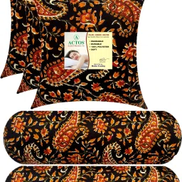Combo Set Of 3 Cushion And 2 Microfibre Floral Bolster Pack of 5-image-66