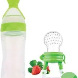 Baby Food Feeder Bottle With Spoon And Silicone Fruit Nibler With Free Bibs 2pcs- Silicon, BPA Free-19
