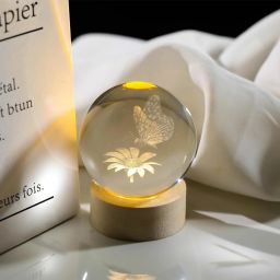 3D Sunflower with Butterfly Crystal Light Night Glass Ball Night Lamp Wood Base Night Lamp-23