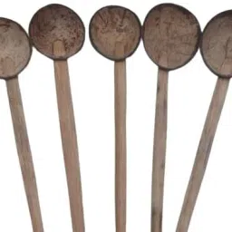 Large Ladly 5 Piece Type of Coconut Shell Cooking Spoon for Kitchen Wooden Table Spoon, Salad Spoon, Soup Spoon, Coffee Spoon Set-image-3