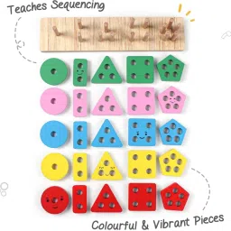 wudly Wooden Shape Sorting Puzzle Toy for Kids | 3D Peg Board (1–4 Years) image 2