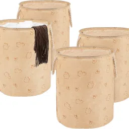 Jute, Polypropylene Pack of 4 Multipurpose 43 Ltr Foldable Washing Clothes Basket| GM-19-KH | Khaki Storage Basket-image-2