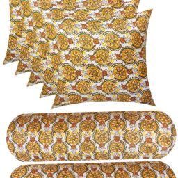 Combo Set of 5 Cushion And 2 Microfibre Floral Bolster Pack of 7-17