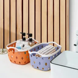 Plastic Multipurpose Storage Basket | Rhombic | MC2438 | Light Grey, Orange Storage Basket-49