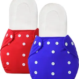100% Cloth Baby Diaper Washable, Adjustable Snap Button 2-White Inserts (R+B)-18