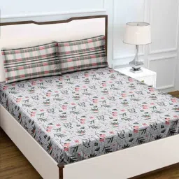 Peach Floral 180 TC Cotton Queen Sized Bed Sheets with 2 Pillow Covers by Bella Casa-picture-19