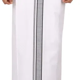 Prakasam Cotton Prakasam Cotton Premium Quality Welcro Pocket Readymade Dhoti( sticker Dhoti) -White Cotton With Black Big Border Solid Men Dhoti-image-5